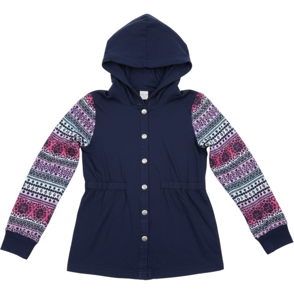 Wonder Nation Hoodie Girls 10-12 Blue Snap Front Geometric Sleeve Jersey Top